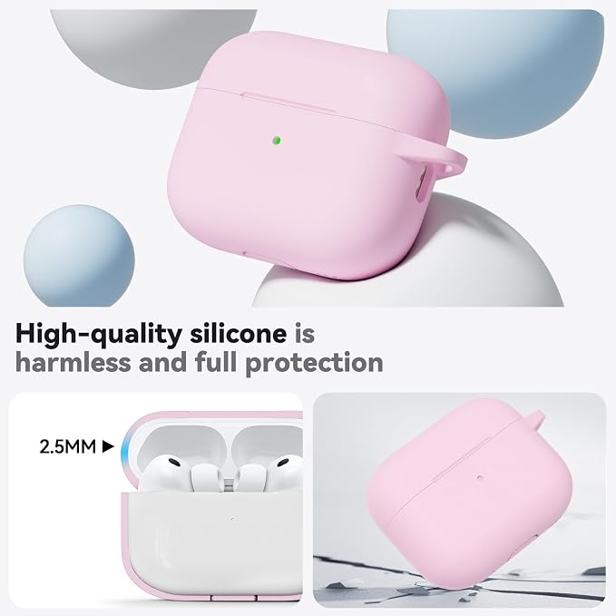 Ljusmicker for AirPods Pro 3 Case 2025 with Cleaner Kit,Light Pink | Soft Silicone Protective Cover for Apple AirPod Pro 3rd Generation Case with Keychain for Women Men,Shockproof
