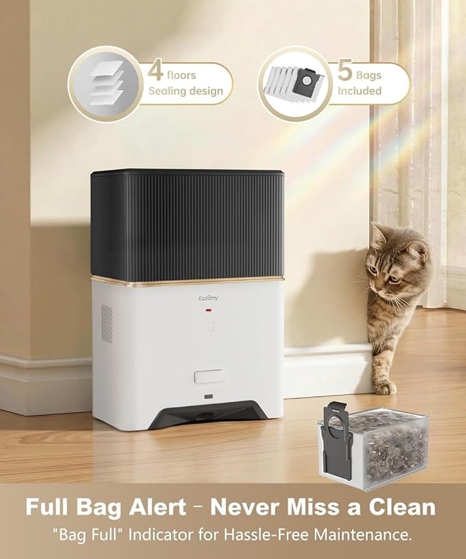 Touchless Vacuum Dustpan, 26kPa Suction, Bagged, Auto/Manual Mode | with 5 Replaceable Dust Bags, Up to 3-Months of Hands-free Cleaning, Ideal for Pet Hair, Kitchen, and Salon, White