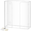 Double Glove Box Holder Dispenser - Kitchen, Medical, & Latex Gloves Holder Wall Mount or Countertop, Universal Fit - Thick Acrylic, Easy to Use, Slide, & Load Open Top Design - Clear