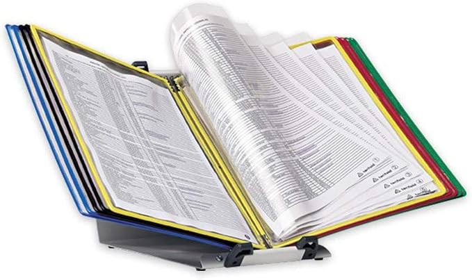 Tarifold FoldFive Desktop Reference System, 50 Pockets, Assorted | 10 folding panels with 5 clear pockets each hold 100 letter-size sheets, compact desktop design, assorted colors