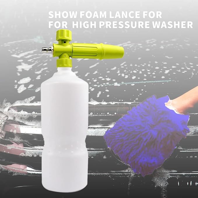 Foam Cannon 1 L Bottle Car Wash Snow Foam Lance with 1/4" Quick Connector Pressure Power Jet Washer Quick Release Adjustable Nozzle with 1 Washing Mitts