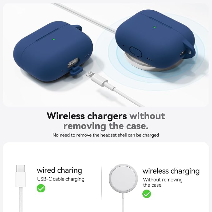 Ljusmicker for AirPods Pro 3 Case 2025 with Cleaner Kit,Midnight Blue | Soft Silicone Protective Cover for Apple AirPod Pro 3rd Generation Case with Keychain for Women Men,Shockproof