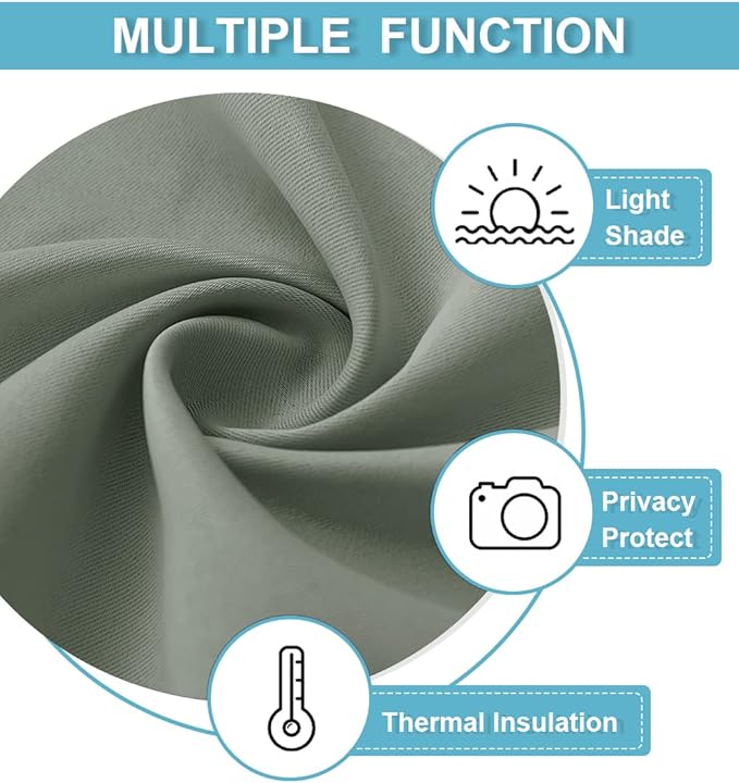 RYB HOME Dorm Curtains Room Darkening, 45 inch Length Privacy Window Treatment Thermal Insulated Covers for Shortage Room Studio Nursery, W42 x L45 inch, 2 Panels, Grayish Green