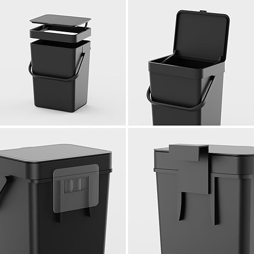 LALASTAR Countertop Compost Bin, Hanging Small Trash Can with Lid Under Sink for Kitchen, Food Waste Bin for Countertop, Mountable Garbage Can for Bathroom, RV, 5L/1.3 Gal,Sliding Lid, Black