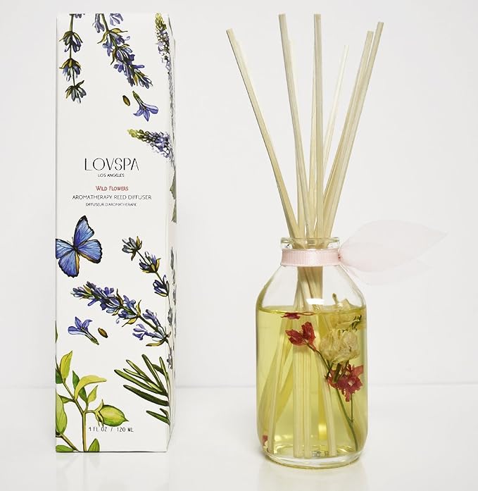 Reed Diffuser Set - Wild Flowers Scented Diffuser with Sticks | Home Fragrance Reed Diffuser for Bedroom, Bathroom Shelf Décor, with Real Florals in the Bottle - Made in the USA