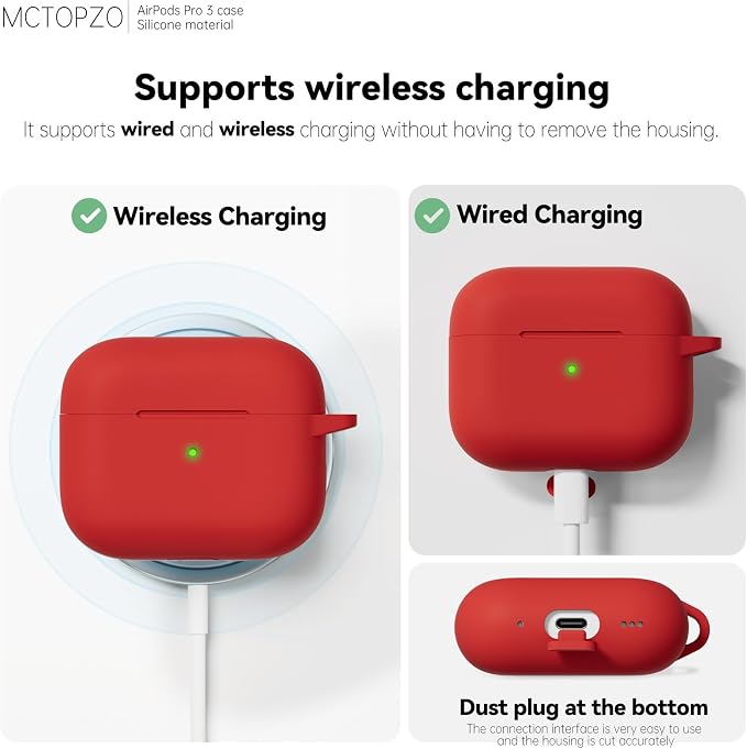 for AirPods Pro 3 Case 2025,Come with Cleaner Kit,Red | Silicone Protective Cover for Airpod Pro 3rd Generation Case with Keychain,for Women Men,One-Piece Design,Shockproof