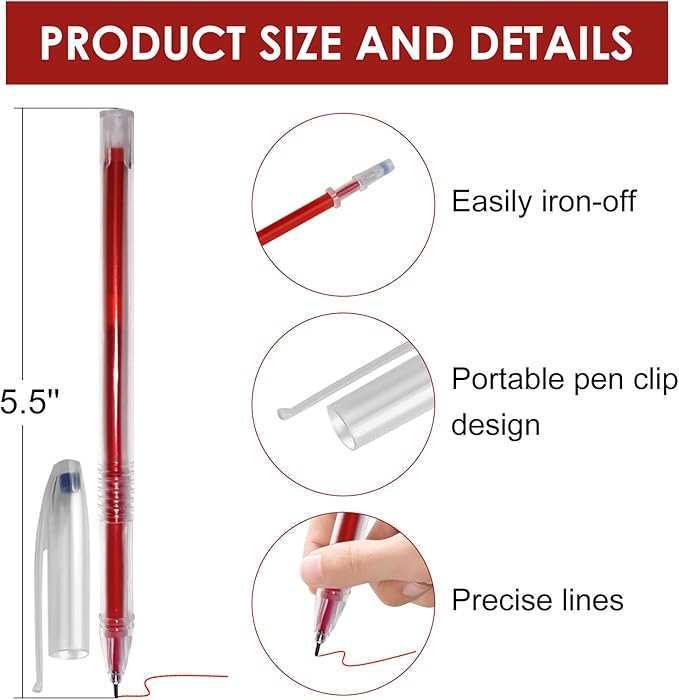 36pcs Heat Erasable Pens for Fabric, Assorted Colors, Fabric Pens for Sewing Erasable for Quilting Sewing DIY Dressmaking Fabrics Tailors Chalk