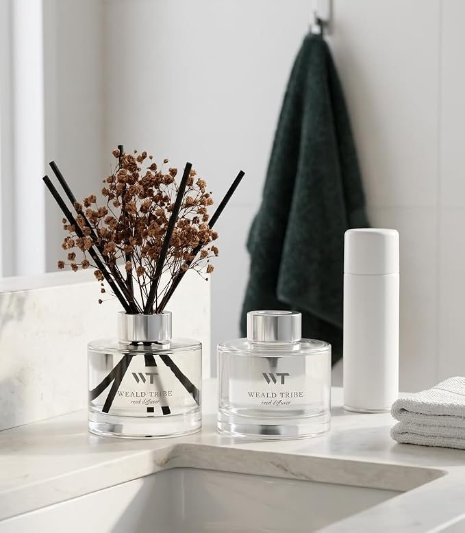 Flower Reed Diffuser Set Vanilla Cinnamon Scent for Bathroom Accessories Shelf Decor & Air Fresheners, Fresh Air Sticks Defusers with 5.1 fl oz Essential Oils, House Office Decor & Gifts