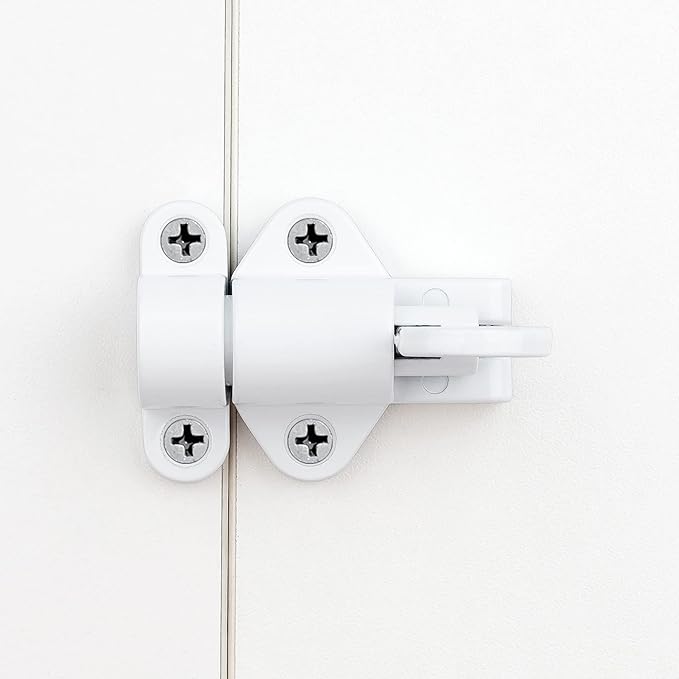 2 Packs Self-Closing Latches，White Spring Door Lock，Resilient Bolt Latch Aluminum Alloy Safety Automatic Spring Barrel Slide Door Lock with Screws,Used for Gate,Window and Cabinet etc