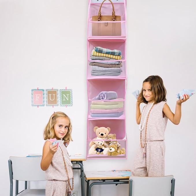 4 Shelf Swing-Proof Behind Door Organizers with Metal Hooks,Closet Hanging Organizer with 4 Large Clear Pocket for Bedroom,Bathroom,Pantry