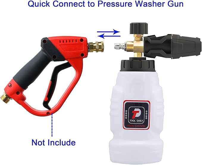 Tool Daily Foam Cannon for Pressure Washer, 5 Power Washer Tips,1 Liter | Adjustable Snow Foam Lance for Car Washing, 1/4 Inch Quick Connect, 3600 PSI