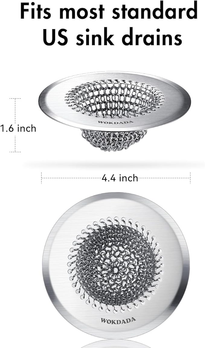 Wokdada Sink Drain Strainer, Reversible Easy Clean Mesh Sink Strainer with 304 Stainless Steel,Revolutionary Anti-Rust Large Kitchen Sink Strainer Food Catcher for Garbage Disposal Without Clogging