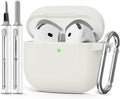 for AirPods 4 Case 2024 with Cleaner Kit & Keychain-Beige | Silicone Protective Cover for Apple AirPods 4th Generation Case,for Women Men,One-Piece Design,Shockproof,Dust Proof