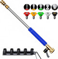 Upgraded Jet Nozzle High Pressure Hose Nozzle, Adjustable Hydro Nozzle Wands 18-33” for Garden Hose with 5 Nozzles & Hose Quick Connectors, Extended Power Washer Wand for Patio, Car, Window, Blue