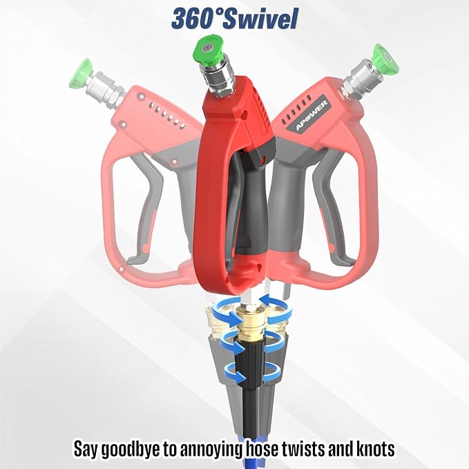 Pressure Washer Gun with 360 Swivel, Max 5000 PSI Power Washer Short Gun with 3/8" Male Plug and 1/4" Quick Connector Coupler, Car Wash Accessories