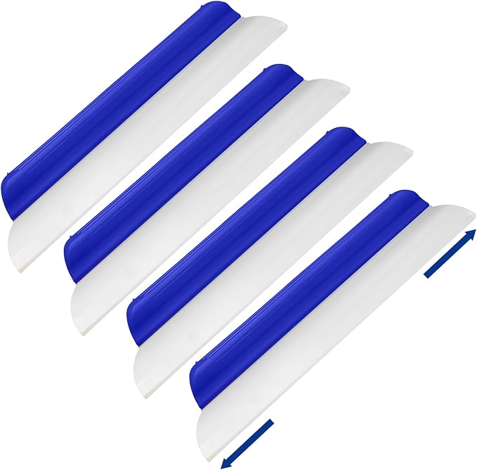 4 Pack 14 Inch Car Drying Squeegee Blue Silicone Window Blade | Flexible Silicone for Drying Windshield Shower Glass, Bathroom Window Cleaner, T-bar Design, Long Handle Wash Tool