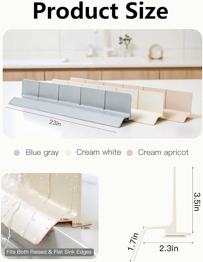 23 Inch Silicone Sink Splash Guard - Kitchen Sink Water Splash Guard with Strong Suction Cups, Removable Splash Guard for Sink, Washbasin & Bathtub - White