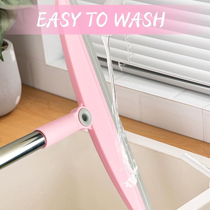 AirBroom Multifunction Silicone Broom, 54 Inch-Gray Pink | Adjustable Long Handle Rubber Broom Sweeper for Floor Bathroom Kitchen Shower Pet Hair Glass