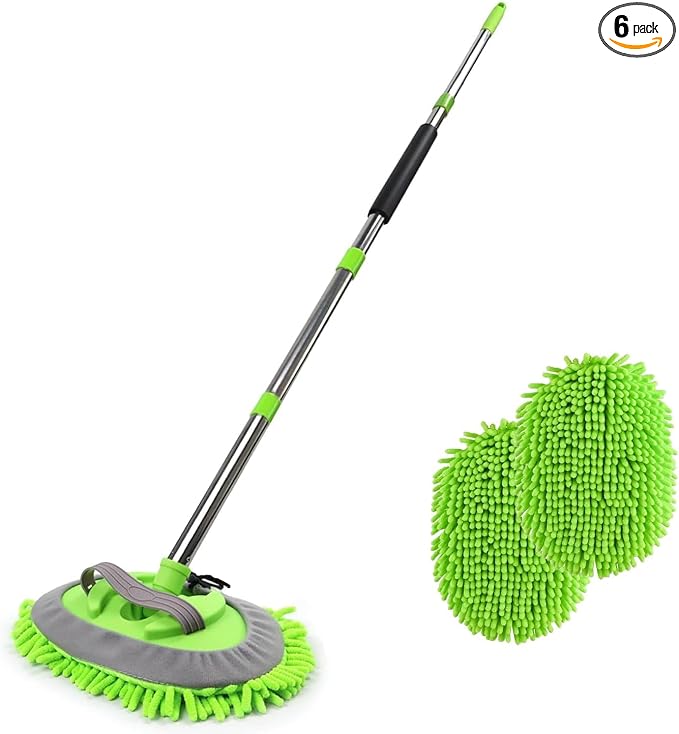 HITJOY 62'' Car Wash Brush with Long Handle, 3Pcs Car Wash Kits | Car Cleaning Kits, Windshield Window Squeegee, Car Duster Microfiber Towel Gloves for Cars, RV, SUV, Truck