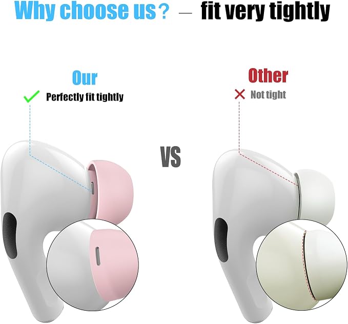 3 Pairs Replacement Ear Tips for AirPods Pro 2nd & 1st(S/M/L, Pink) | with Noise Reduction Hole, Silicone Ear Tips with Cleaning Pen & Portable Storage Box, Fit in the Charging Case