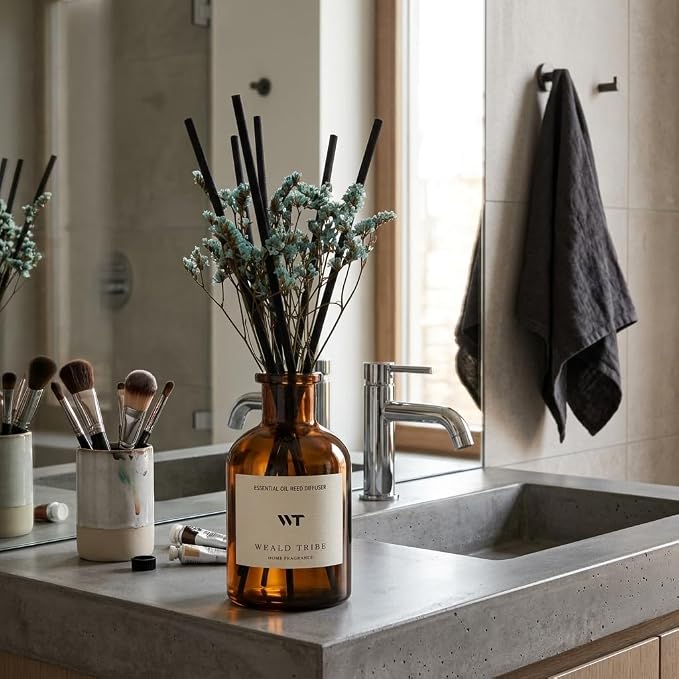 Reed Diffuser Set for Bathroom Decor, Sticks Diffuser with Essential Oils Included | Ocean Scent 4.0 fl oz Fragrance Oil | Defusers for Home Living Room Shelf Decor Apartment Essentials