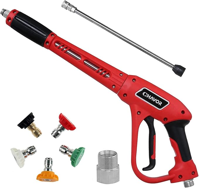 Pressure Washer Gun with Replacement Extension Wand, Upgraded Power Washer Gun with 5 Spray Nozzle Tips, M22 Fitting, 37 Inch, 3000 PSI