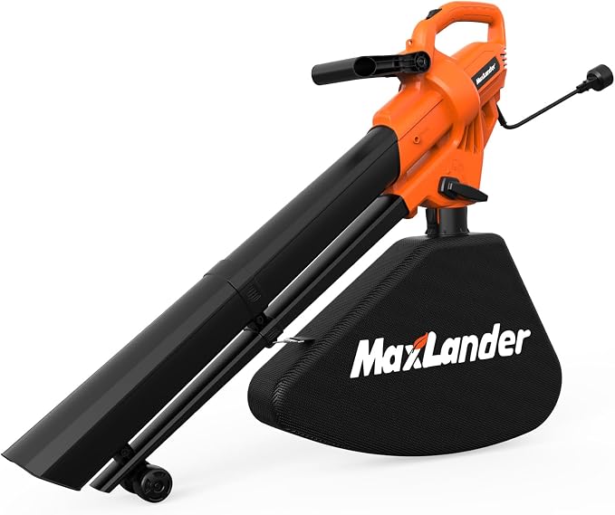 MAXLANDER 3 in 1 Electric Corded Leaf Blower, Leaf Vacuum and Leaf Mulcher | 460CFM 170MPH Powerful Leaf Vacuum with 34L Collection Bag, 10:1 Mulch Ratio, Corded Leaf Blowers for Lawn Yard Cleanup