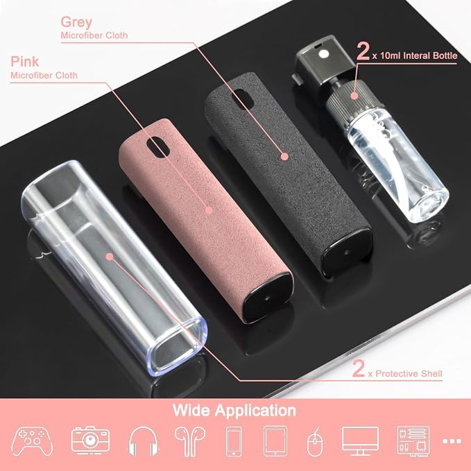 2 Pack Screen Cleaner Spray and Wipe for Laptop Monitor and Car Screens, Phone Touchscreen Mist Cleaning Kit for Cellphone, Tablet, PC, Computer, LCD, Eyeglass, iPhone, iPad, Mac Pro - Grey and Pink | Touchscreen Mist Cleaning Kit for Tablet, PC, Compu...