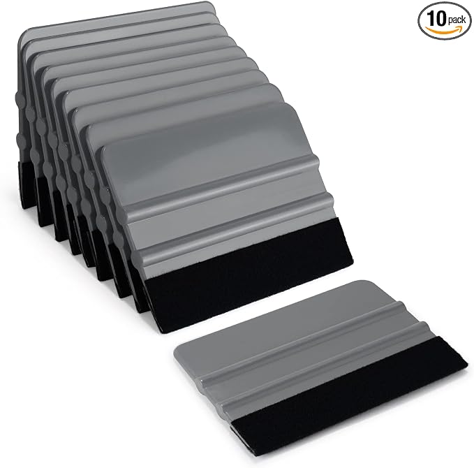 EHDIS 10pcs Vinyl Squeegee 4 Inch Car Vinyl Scraper Decal Applicator Window Tint Wallpaper Smoothing Tool with Black Fabric Felt Edge (Grey)