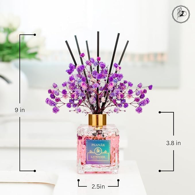 PEANÄK Lavender Reed Diffuser Set - 6.76 fl oz Scented Oil Diffuser with Natural Essential Oils & Sticks for Home, Bathroom & Bedroom Decor - Long-Lasting Aromatherapy Gift