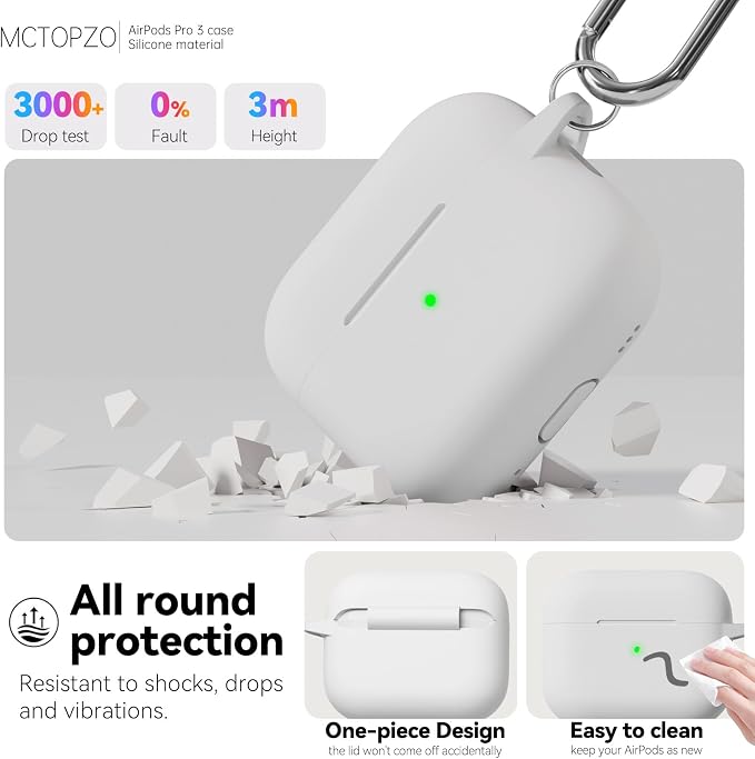 for AirPods Pro 3 Case 2025,Come with Cleaner Kit,White | Silicone Protective Cover for Airpod Pro 3rd Generation Case with Keychain,for Women Men,One-Piece Design,Shockproof