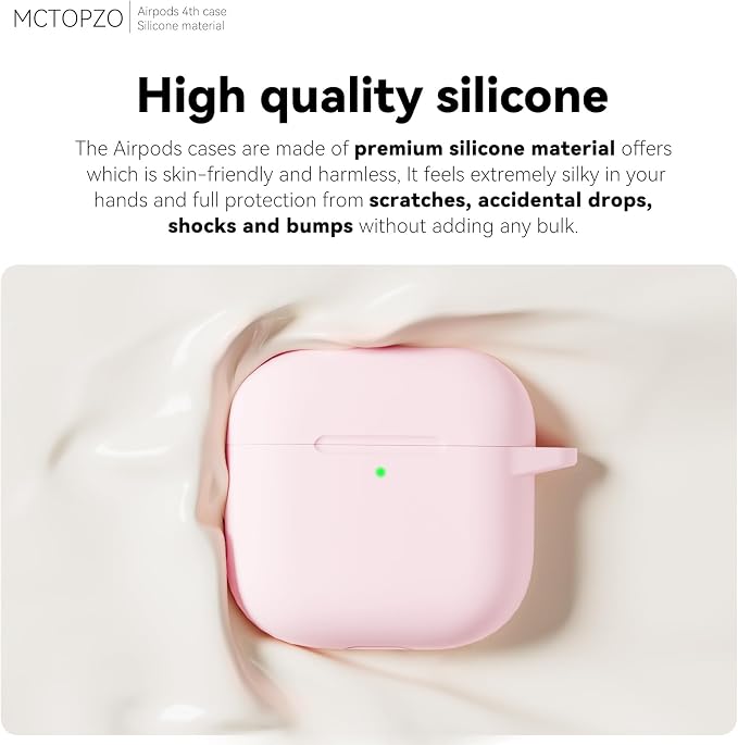 for AirPods 4 Case 2024 with Cleaner Kit & Keychain-Light Pink | Silicone Protective Cover for Apple AirPods 4th Generation Case,for Women Men,One-Piece Design,Shockproof,Dust Proof