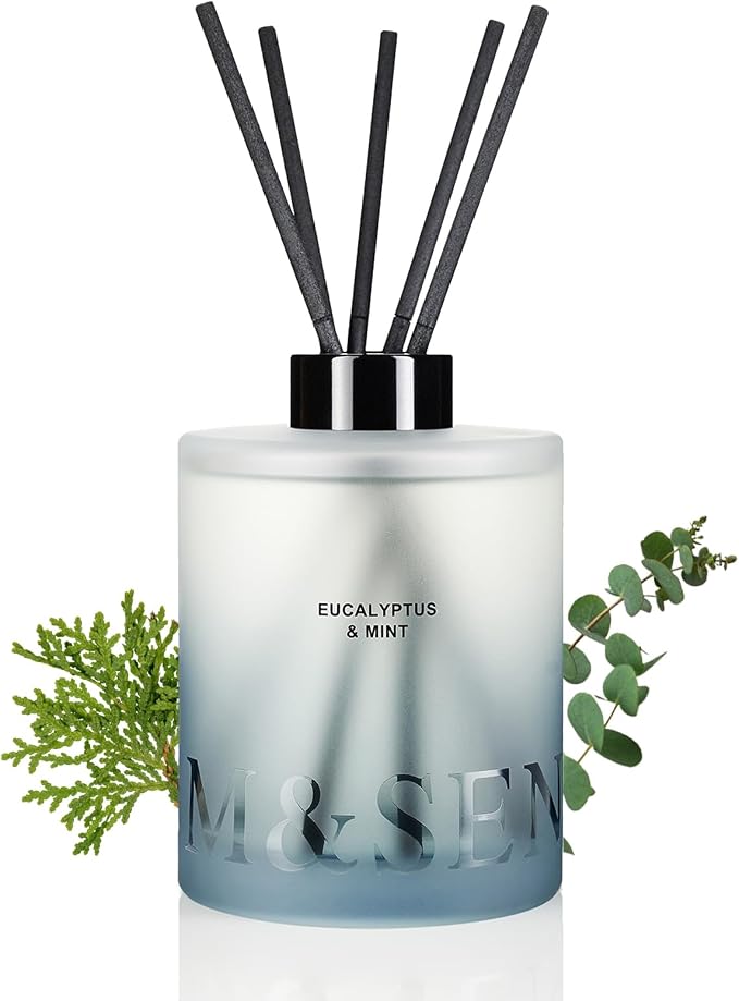 M&SENSE Reed Diffuser, Eucalyptus & Mint, 17 oz Natural Essential Oil | Non-Toxic Organic, Long-Lasting Fragrance, Ideal for Bathroom Home Office, Gifts for Women