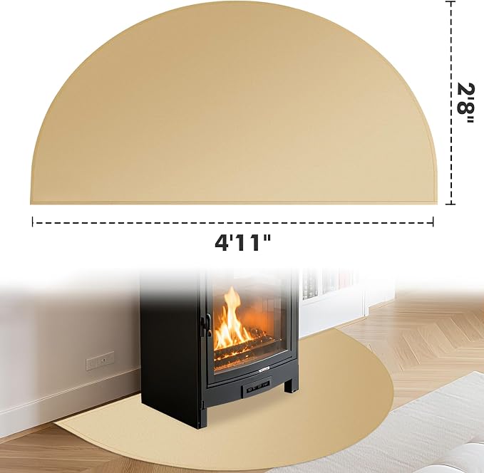 TOHONFOO Fireplace Mat for Home Protection, 4'11'' x 2'8'' x 0.04'', Khaki | 1800°F fireplace rugs fireproof, fiberglass hearth rugs for fireplaces fire resistant protect against embers, easy to clean