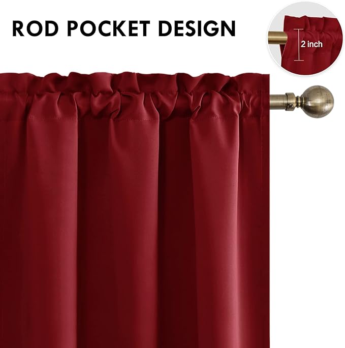 DWCN Christmas Burgundy Room Darkening Blackout Curtains - Thermal Insulated Privacy Energy Saving Window Curtain Drapes 38 x 54 inch Length, Set of 2 Bedroom Living Room Curtains