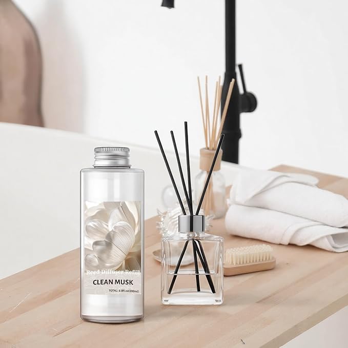 STRN Reed Diffuser Oil Refill, Clean Musk Scented Diffuser with Stick 200ML | Summer Long-Lasting Fragrance for Living Room, Bedroom, Office, Home Décor