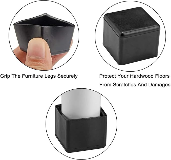 12 Pcs Black Square Anti-Slip Rubber Leg Tips Chair Leg Caps Furniture Floor Protectors Chair Table Bar Stool Leg Covers Furniture Leg Cube Feet 1.57 Inch x 1.57 Inch (40 x 40mm)