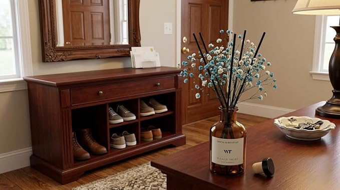 Flower Reed Diffuser Set Ocean Mist & Sea Salt Scent for Bathroom Air Fresheners | 4.0 fl oz Essential Oils with Sticks Home Fragrance Defusers | House Bedroom Office Shelf Decor & Gift