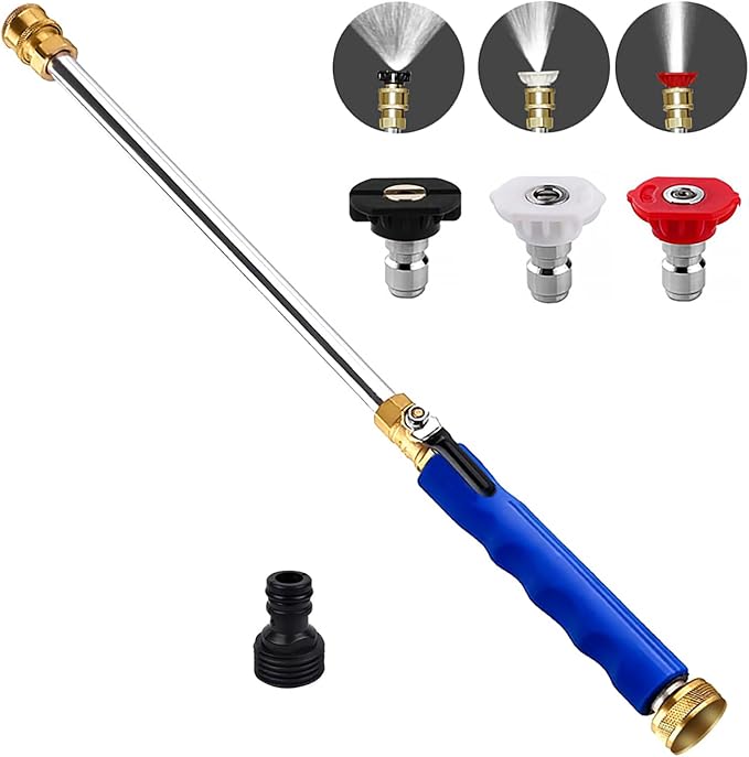 Jet Nozzle High Pressure Hose Nozzle, 18” Hydro Jet Water Hose Nozzle for Garden Hose with 3 Different Nozzles & Hose Quick Connectors, Power Washer Wand for Cleaning Patio, Car, Window (Blue, 18inch)