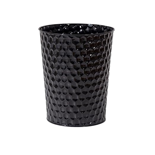Venalys Small Metal Trash Can Wastebasket, Decorative Honeycomb Garbage Can Waste Basket, Modern Farmhouse Round Trash Bin for Bathroom, Bedroom, Kitchen and Office (Black)