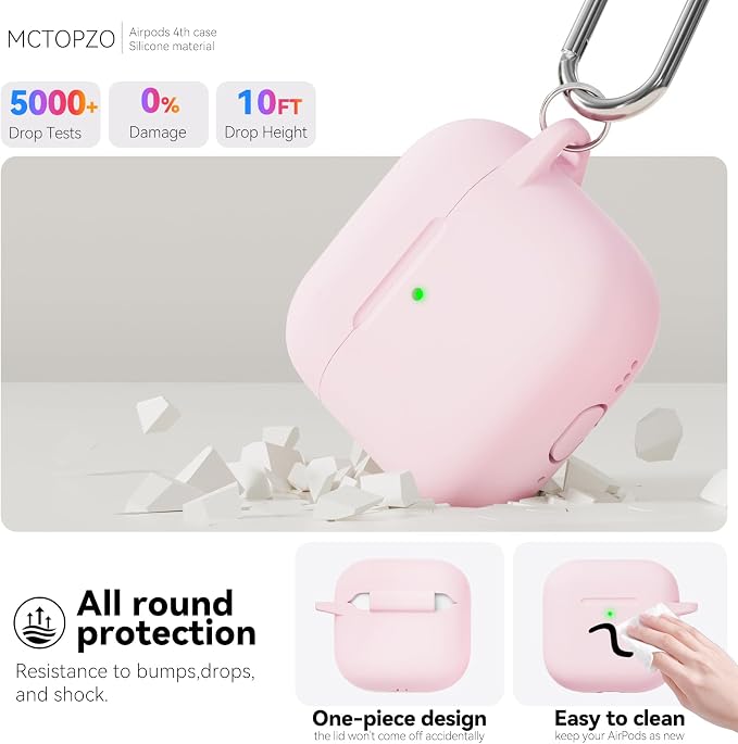 for AirPods 4 Case 2024 with Cleaner Kit & Keychain-Light Pink | Silicone Protective Cover for Apple AirPods 4th Generation Case,for Women Men,One-Piece Design,Shockproof,Dust Proof