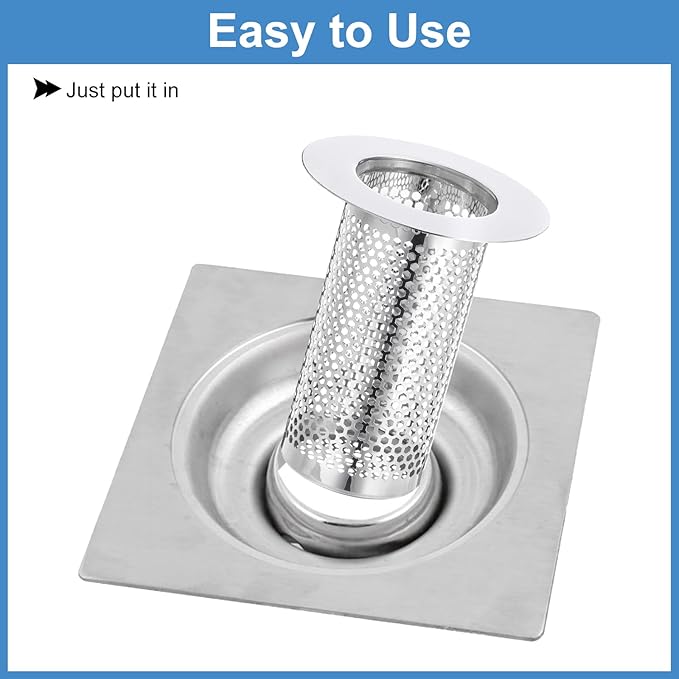 uxcell 2 Pack Shower Drain Strainer, 3.1" x 2.2" Stainless Steel Floor Drain Strainer Deep Sink Hair Catcher for Kitchen Bathroom Balcony Floor Drain, Fit Hole Size from 1.4" to 2"