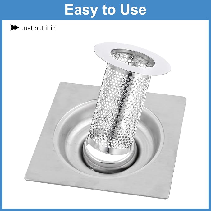 uxcell 3 Pack Shower Drain Strainer, 3.1" x 2.5" Stainless Steel Floor Drain Strainer Deep Sink Hair Catcher for Kitchen Bathroom Balcony Floor Drain, Fit Hole Size from 1.57" to 2.56"