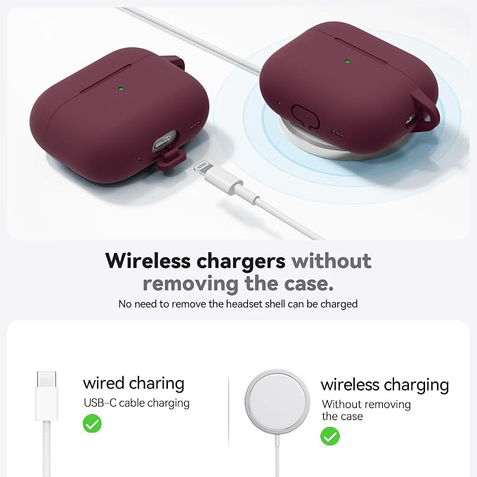 Ljusmicker for AirPods Pro 3 Case 2025 with Cleaner Kit,Wine Red | Soft Silicone Protective Cover for Apple AirPod Pro 3rd Generation Case with Keychain for Women Men,Shockproof