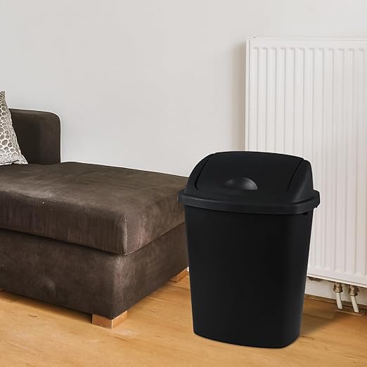Teyyvn 6 Gallon Plastic Flip Lid Trash Can for Kitchen, Black Plastic Garbage Bin with Swing Lid, Pack of 4