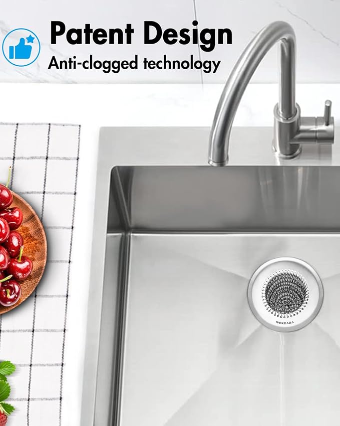 Wokdada Sink Drain Strainer, Reversible Easy Clean Mesh Sink Strainer with 304 Stainless Steel,Revolutionary Anti-Rust Large Kitchen Sink Strainer Food Catcher for Garbage Disposal Without Clogging
