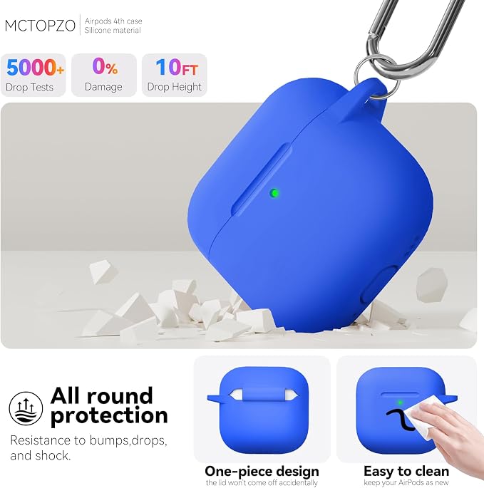 for AirPods 4 Case 2024 with Cleaner Kit & Keychain-Blue | Silicone Protective Cover for Apple AirPods 4th Generation Case,for Women Men,One-Piece Design,Shockproof,Dust Proof