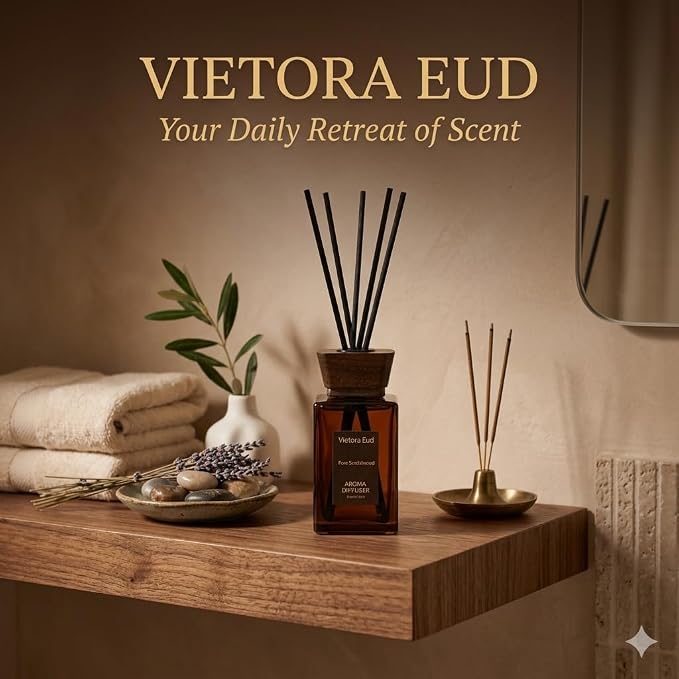 Sandalwood Reed Diffuser, 5.6 Fl Oz | Warm home fragrance; Woody Scent Lasts for 12 Weeks for Bedroom, Bathroom, Living Room or Office; Gift-ready.