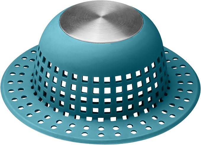 Aluvor Shower Drain Hair Catcher Bathtub Drain Cover Sink Drain Protector | Bathroom Sink & Bathtub Drain Strainer for Pop-Up & Regular Drains, Silver Light Blue