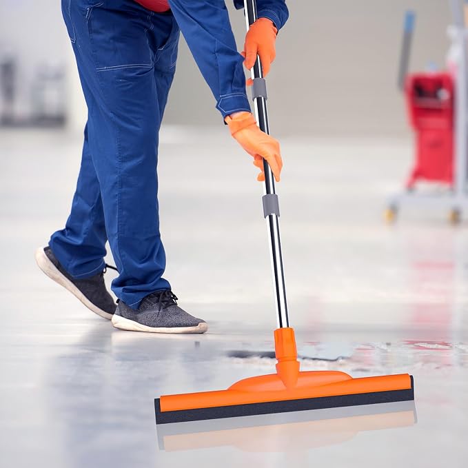 Heavy-Duty Floor Squeegee, 62" Adjustable Handle, EVA Foam Blade, Ideal for Concrete, Garage, Patio & More